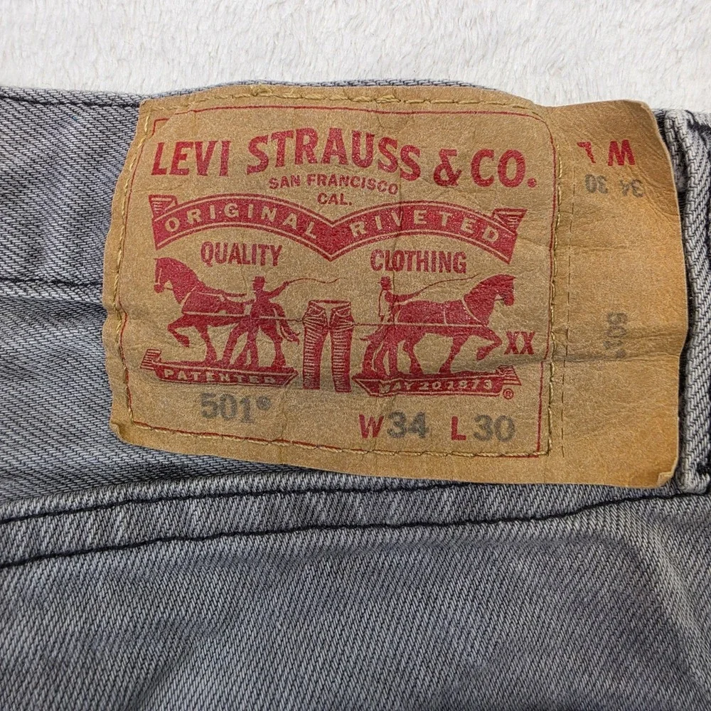 Levis 501 WaterLess Jeans Mens W34 L30 Gray Straight Leg Button Fly Denim